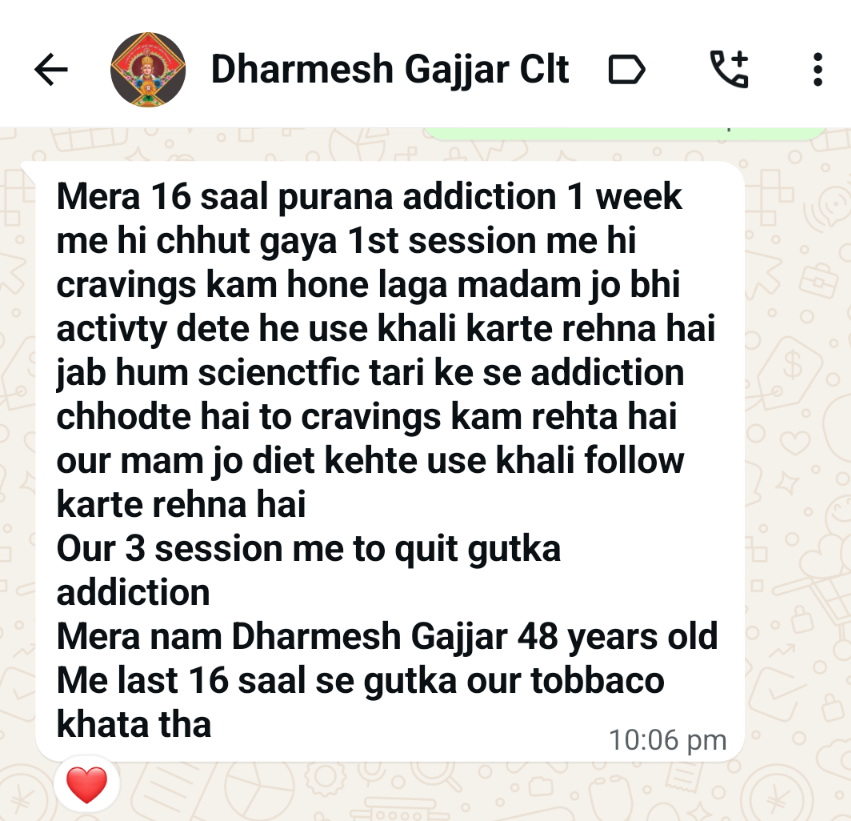 NLP testimonial shared by Dharmesh